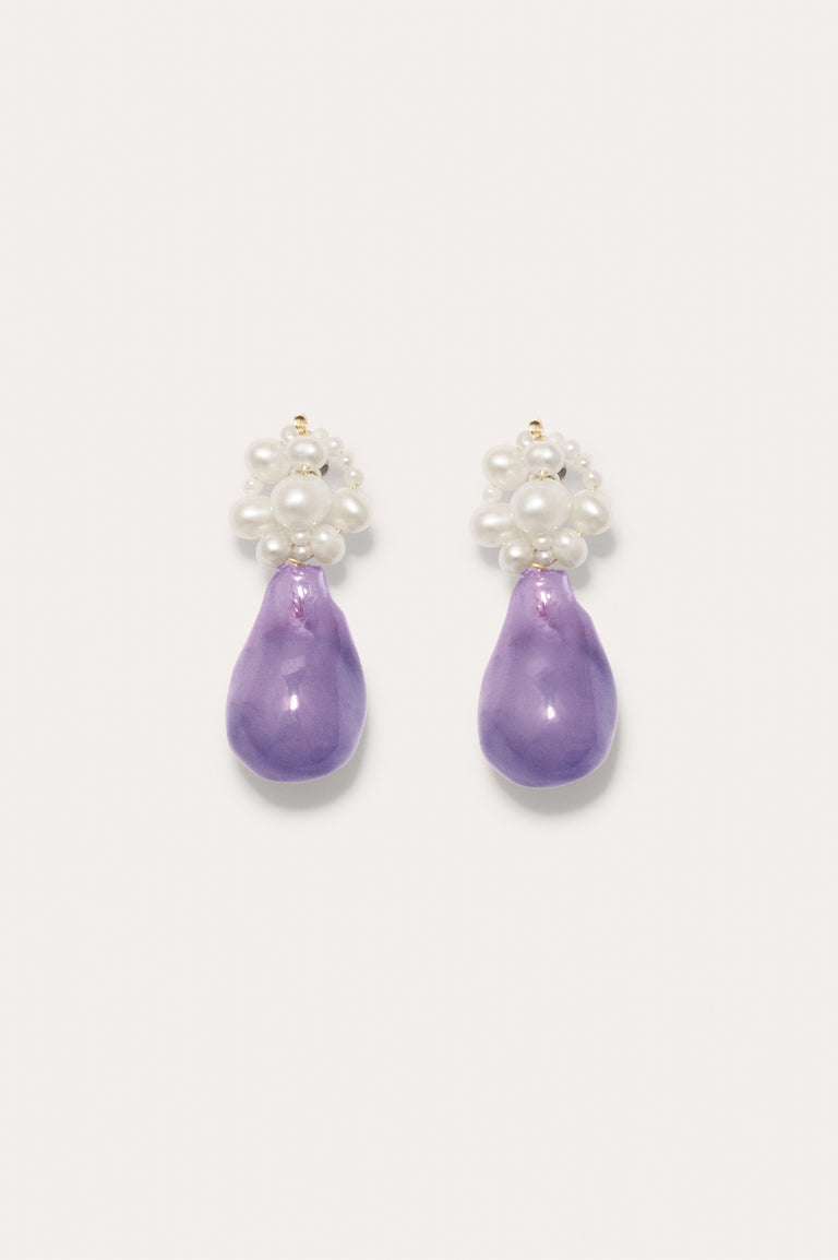 Tra-la-la - Boucles d'oreilles en Résine Bio Nacre et Lilas Vermeil Or Recyclé