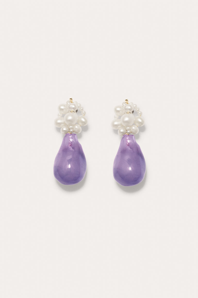 Tra‐la‐la - Pearl and Lilac Bio Resin Gold Vermeil Earrings