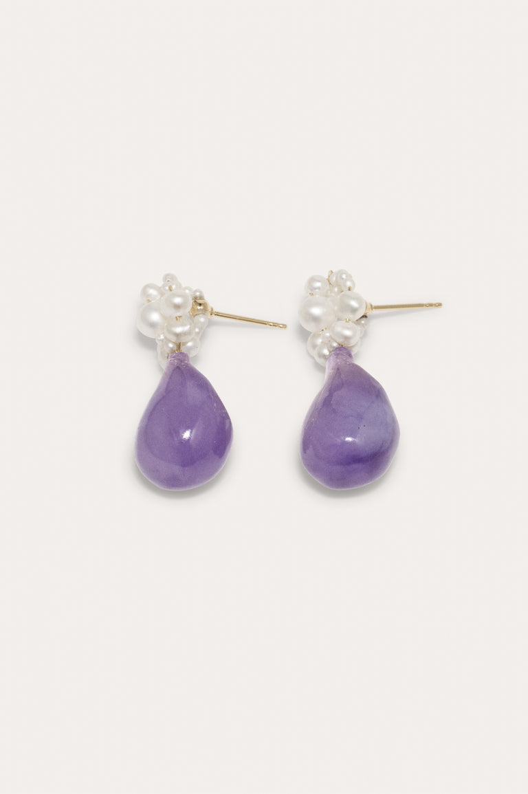 Tra‐la‐la - Pearl and Lilac Bio Resin Recycled Gold Vermeil Earrings