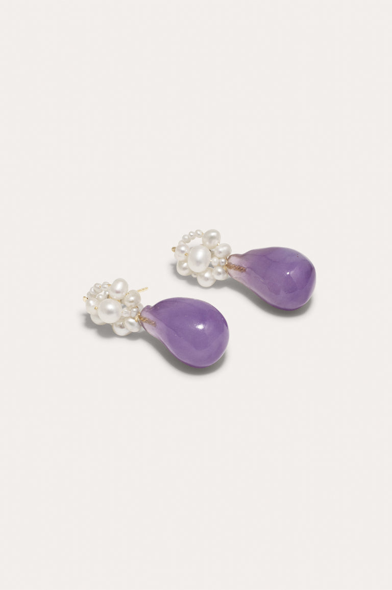 Tra-la-la - Boucles d'oreilles en Résine Bio Nacre et Lilas Vermeil Or Recyclé