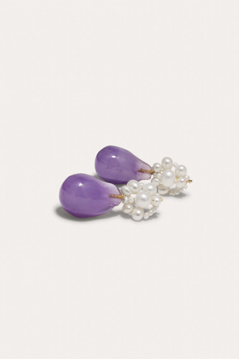 Tra-la-la - Boucles d'oreilles en Résine Bio Nacre et Lilas Vermeil Or Recyclé