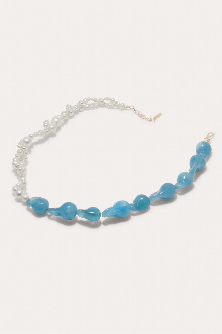 Parade of Possibilities II -  Pearl and Blue Bio Resin Gold Plated Necklace