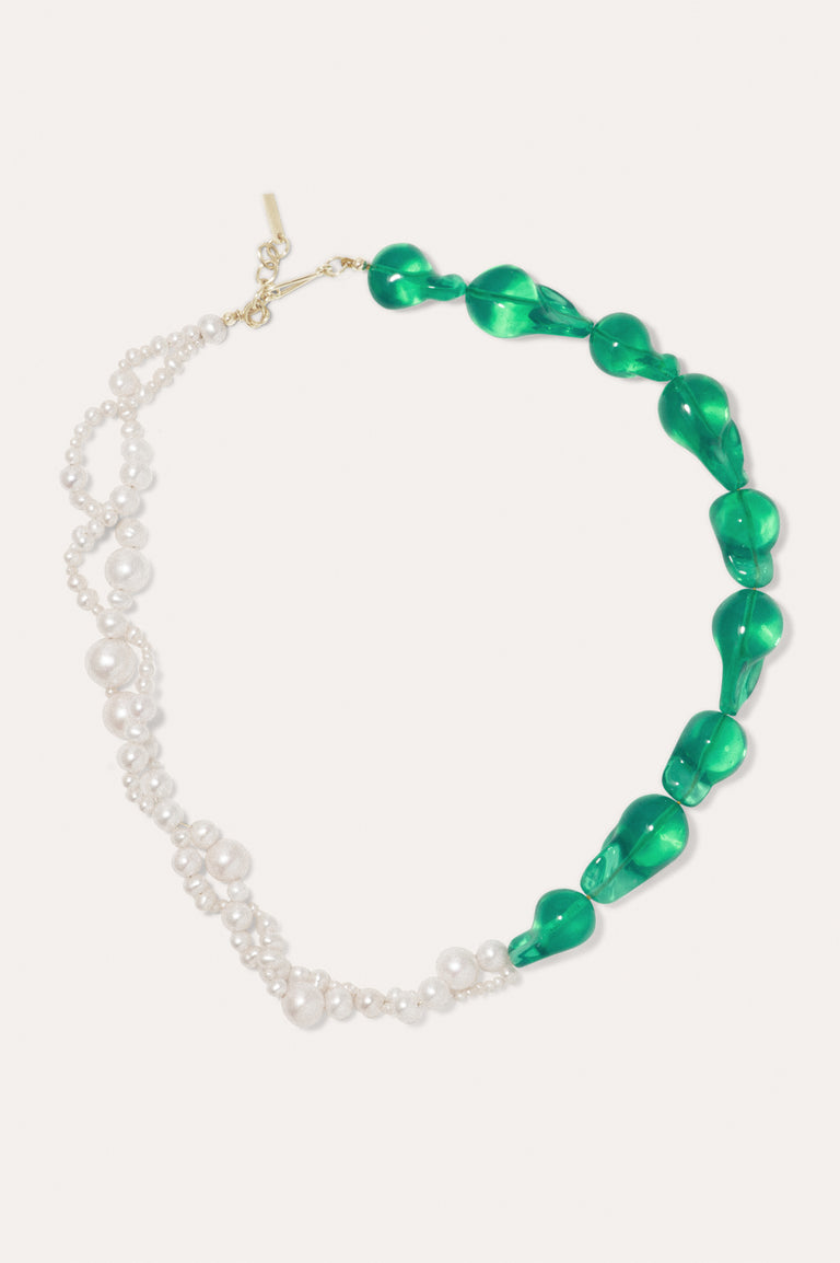 Parade of Possibilities II -  Pearl and Green Bio Resin Gold Plated Necklace
