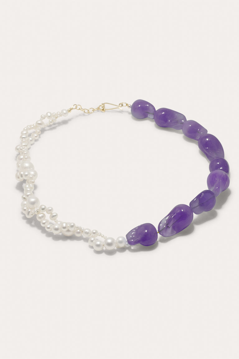 Défilé des Possibilités II - Collier Plaqué Or avec Résine Bio Perle et Lilas
