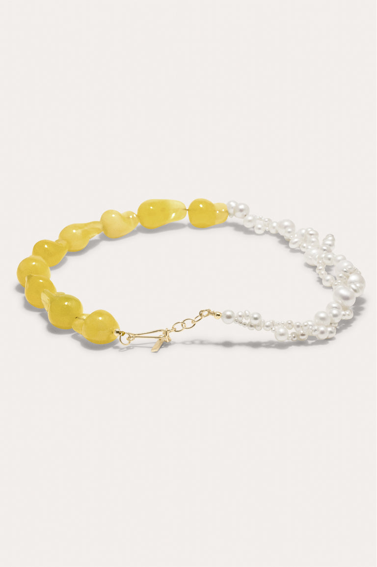 Parade of Possibilities II -  Pearl and Yellow Bio Resin Gold Plated Necklace