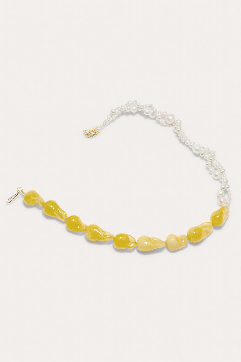 Parade of Possibilities II -  Pearl and Yellow Bio Resin Gold Plated Necklace