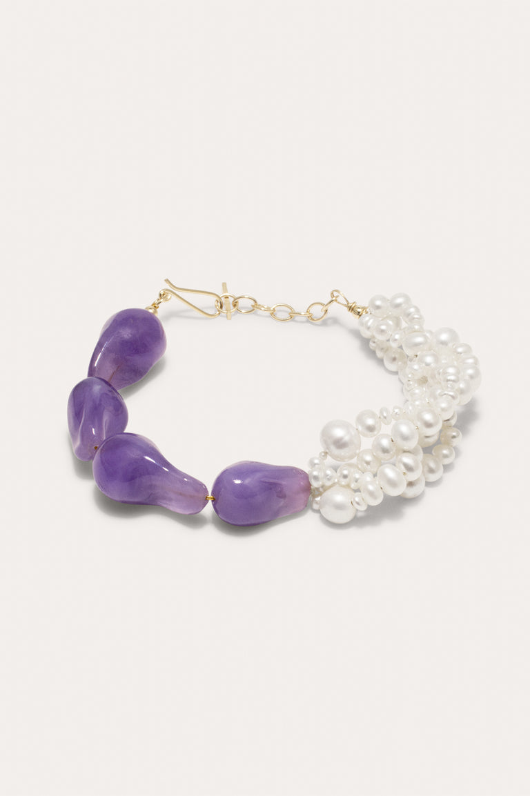 Défilé des Possibilités II - Bracelet plaqué or en bio-résine nacre et lilas