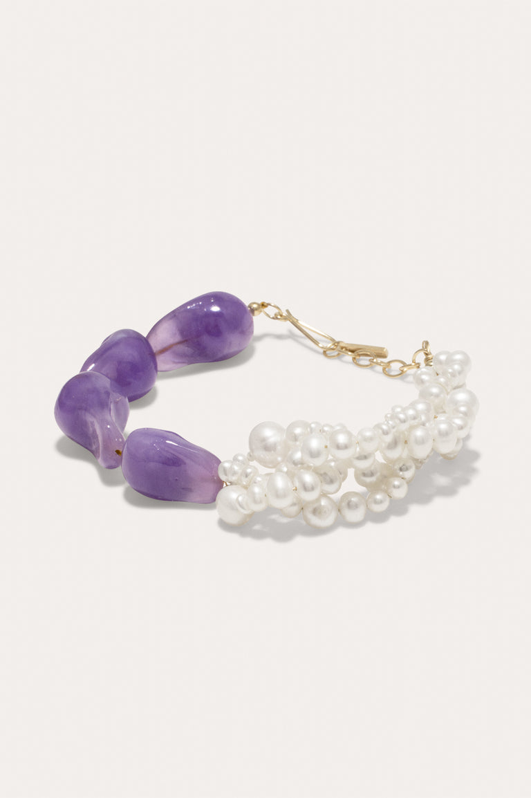 Parade of Possibilities II - Pearl and Lilac Bio Resin Gold Plated Bracelet