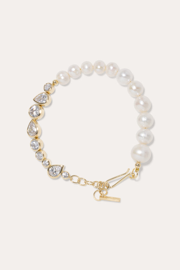 Glitch - Bracelet en vermeil or, perles et zircons