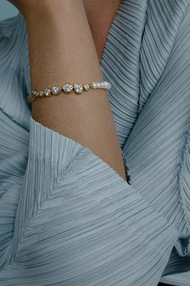 Glitch - Pearl and Zirconia Gold Vermeil Bracelet