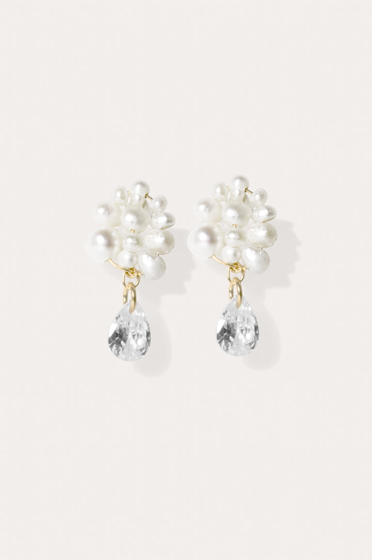 Time Is Layered In Ice - Pearl and Zirconia Gold Vermeil Earrings