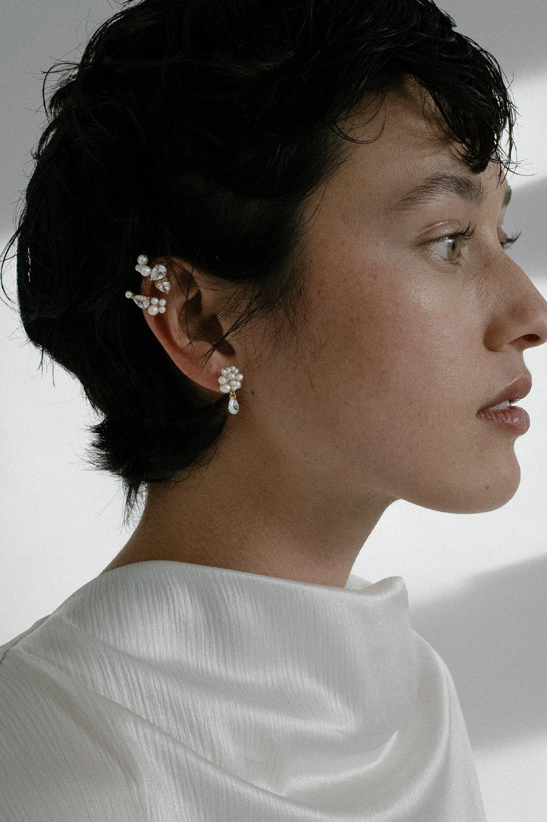 Le Temps Est Stratifié Dans La Glace - Boucles d'Oreilles en Vermeil Or, Perle et Zircone