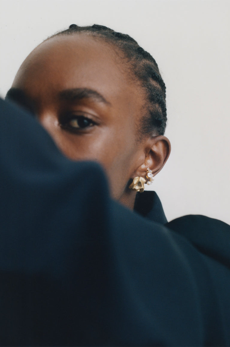 Chasing Shadows - Pearl and Zirconia Recycled Gold Vermeil Ear Cuff