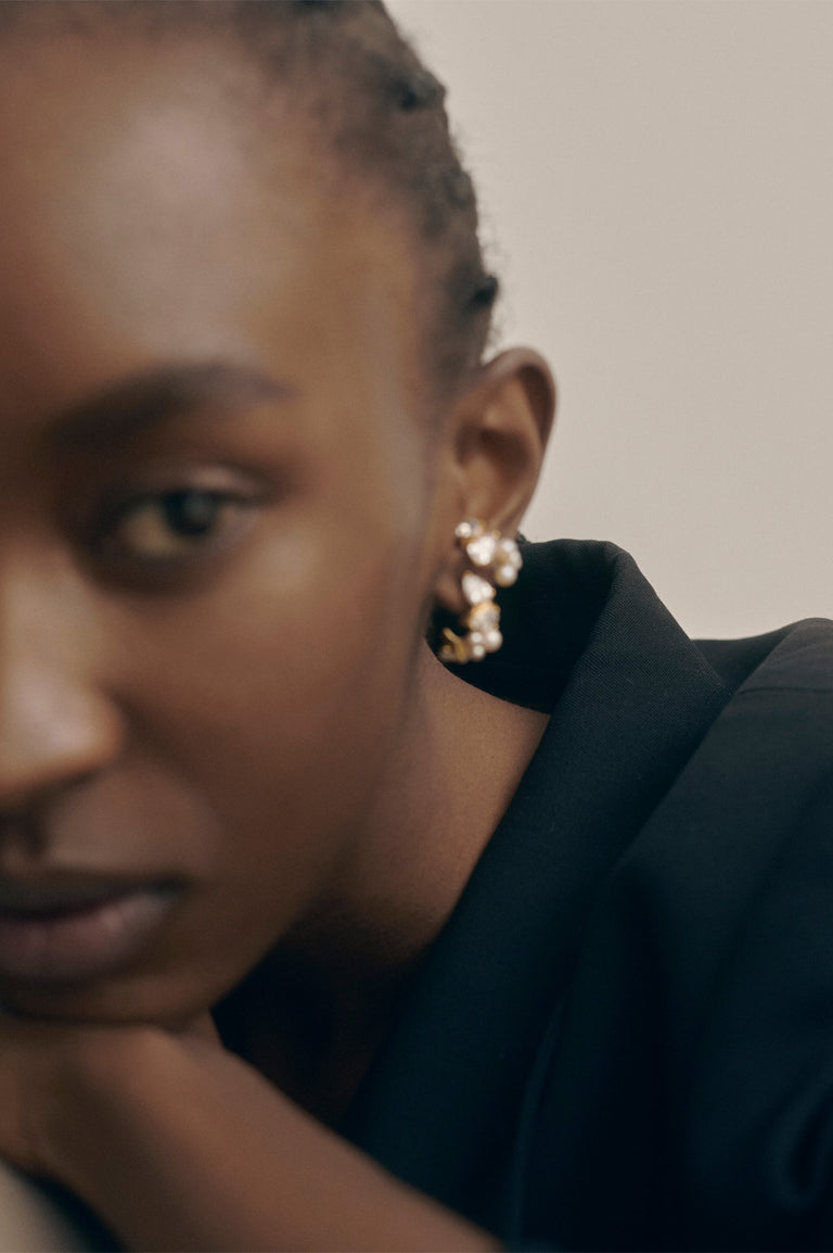 Chasing Shadows - Pearl and Zirconia Recycled Gold Vermeil Ear Cuff