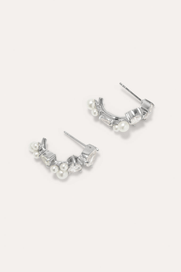 Chasing Shadows - Pearl and Zirconia Platinum Plated Small Earrings