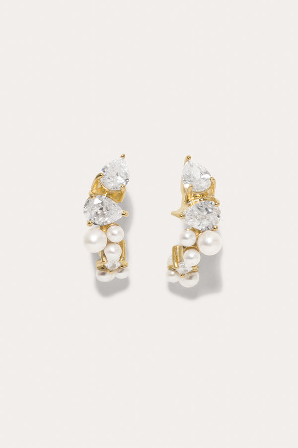 À la poursuite des ombres - Boucles d'oreilles en vermeil or recyclé ornées de perles et de zircons