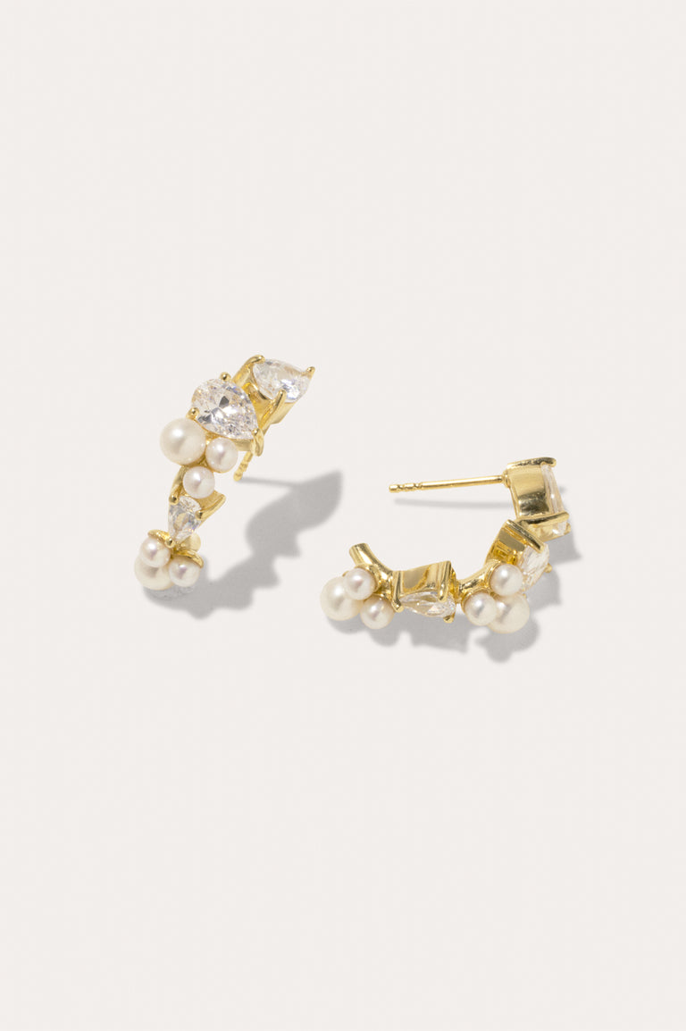 Chasing Shadows - Pearl and Zirconia Recycled Gold Vermeil Earrings