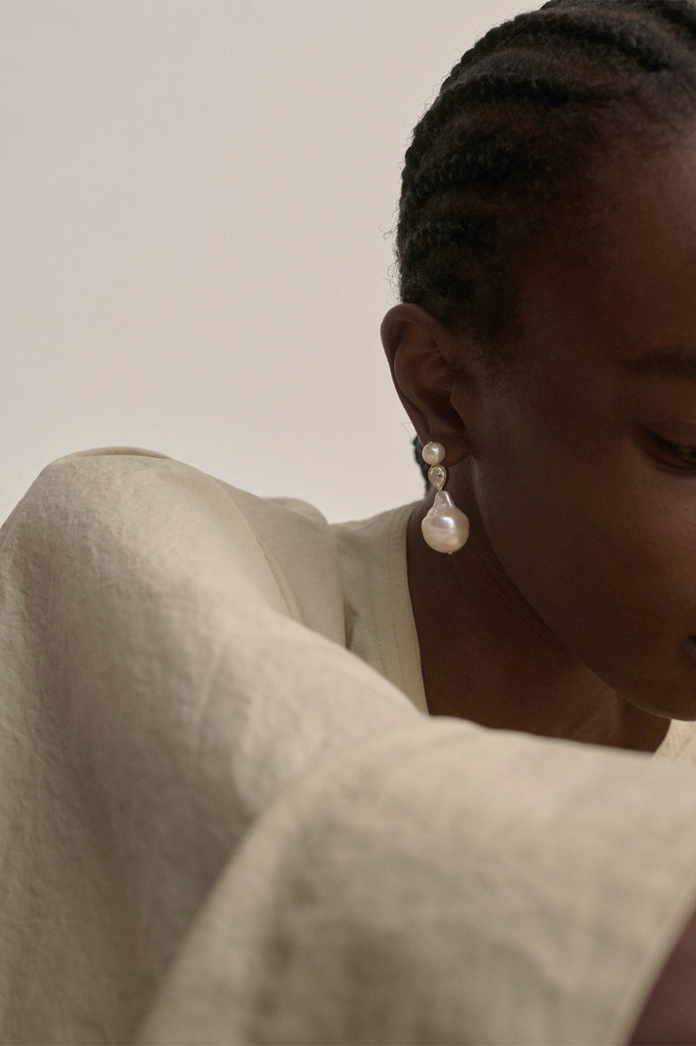 Pulp - Pearl and Zirconia Recycled Gold Vermeil Earrings