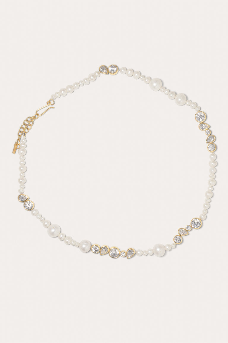 Glitch - Pearl and Zirconia Recycled Gold Vermeil Necklace