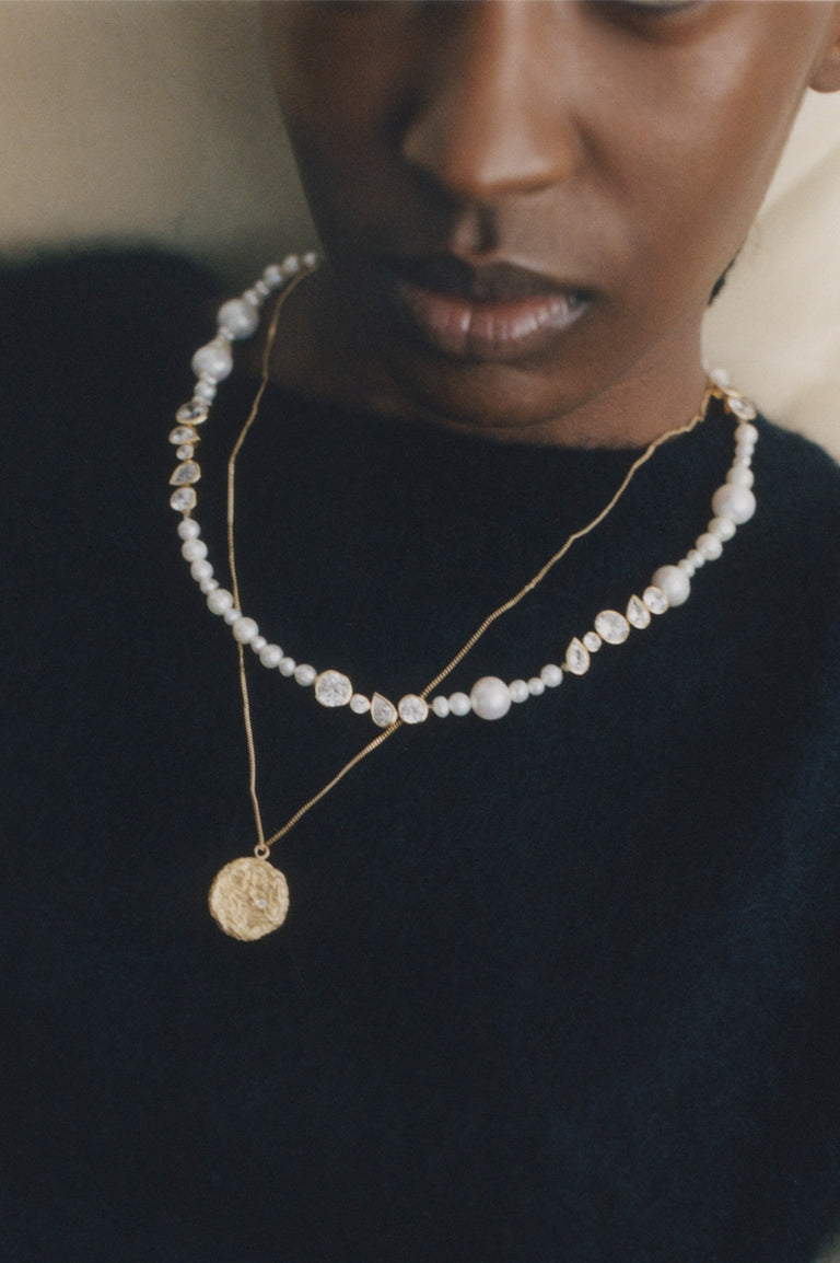 Glitch - Pearl and Zirconia Recycled Gold Vermeil Necklace