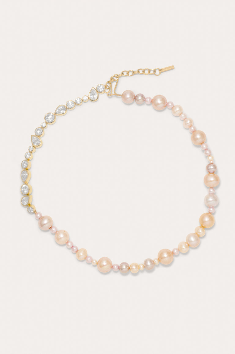 Float - Pink Pearl and Zirconia Gold Vermeil Necklace