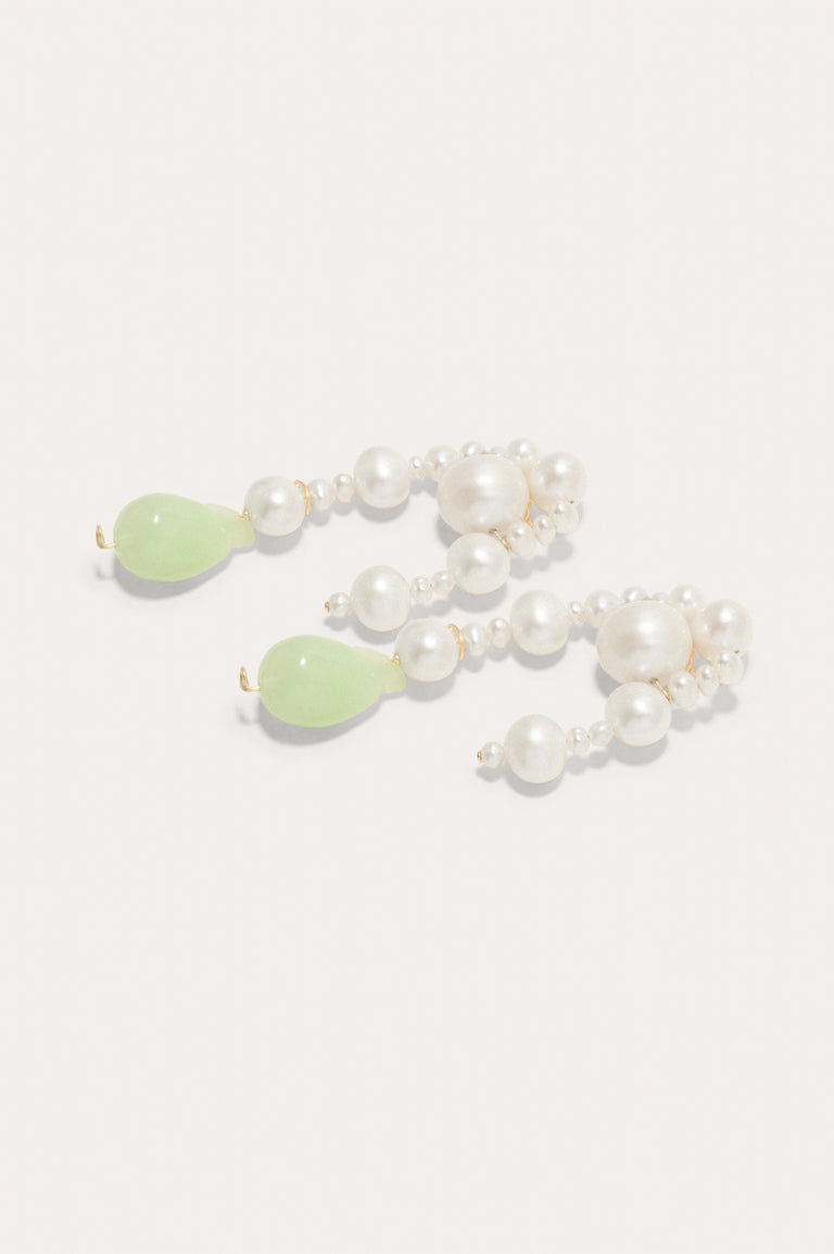 When Worlds Collide - Pearl and Jade Bio Resin Gold Vermeil Earrings