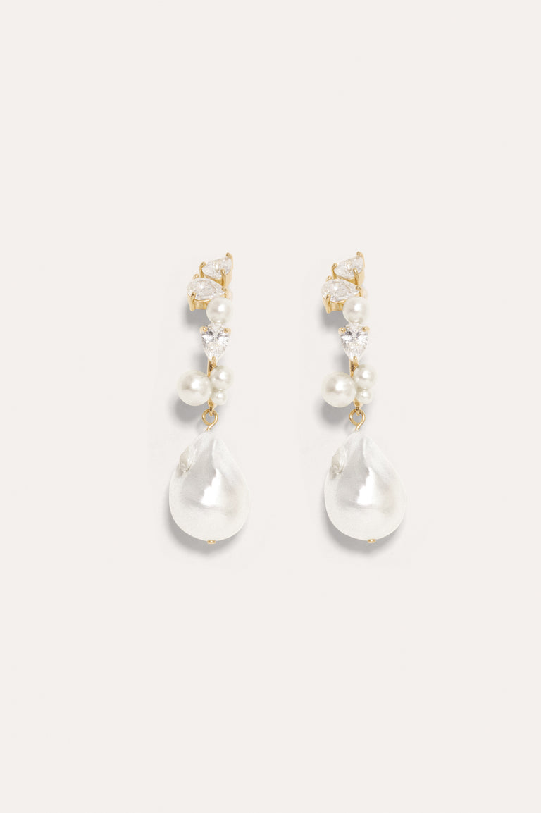 Eze-eh - Boucles d'oreilles en vermeil or, perles et topazes blanches