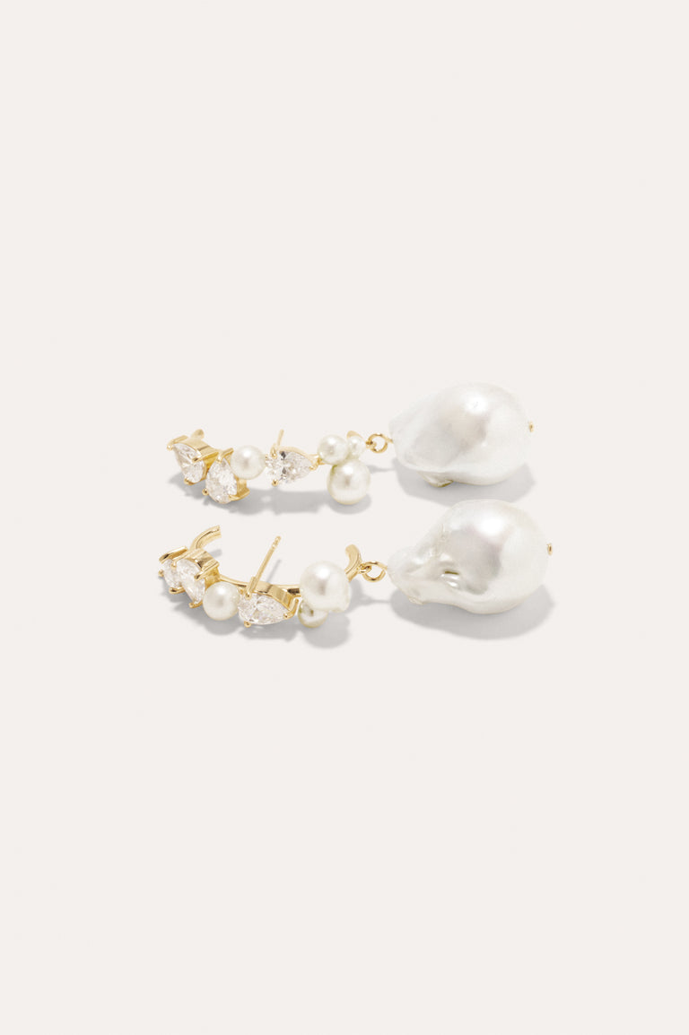 Eze-eh - Boucles d'oreilles en vermeil or, perles et topazes blanches