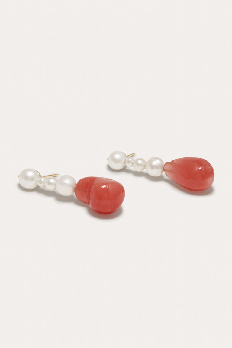 Pluck - Pearl and Coral Bio Resin Gold Vermeil Earrings