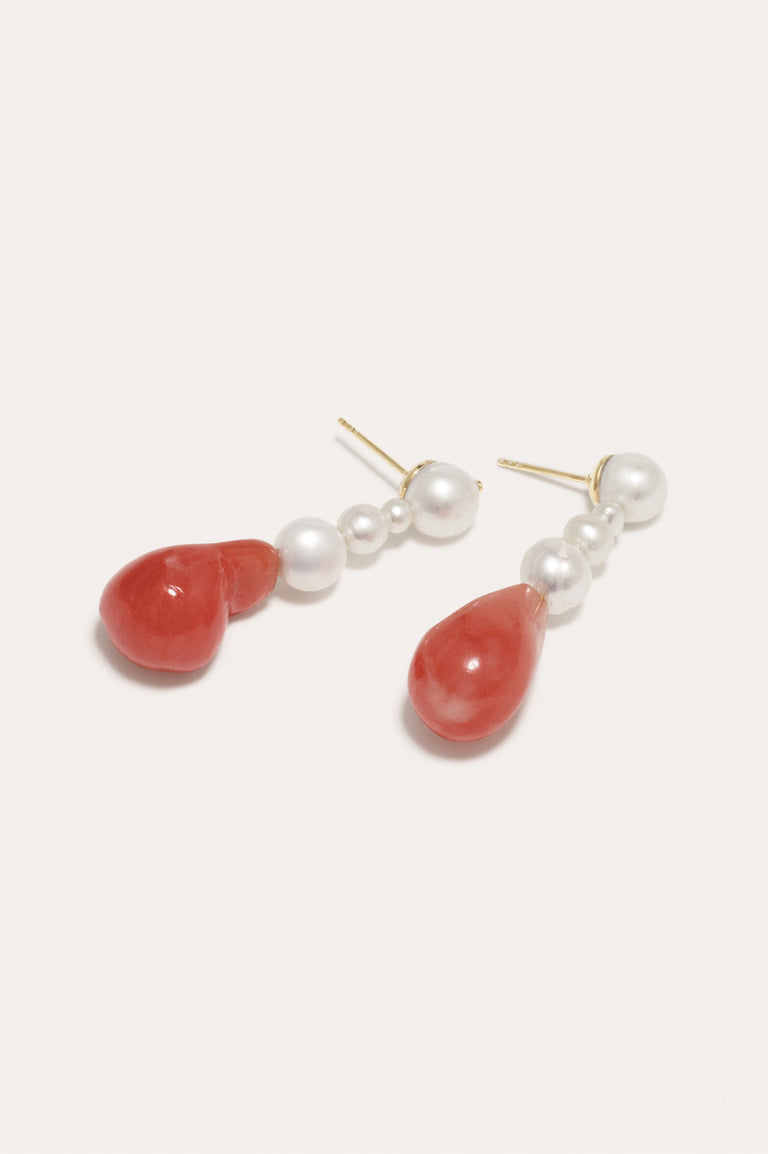 Pluck - Pearl and Coral Bio Resin Gold Vermeil Earrings