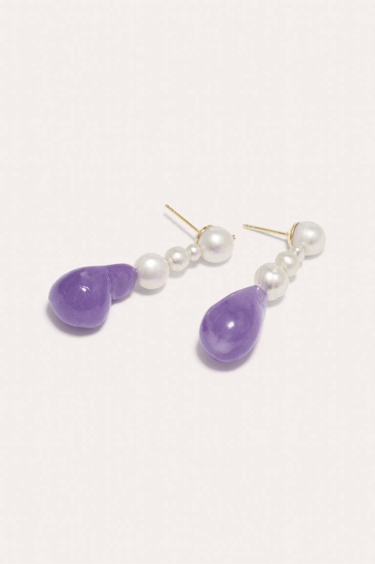 Pluck - Pearl and Lilac Bio Resin Gold Vermeil Earrings