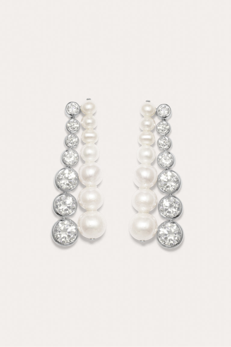 The Mirage - Pearl and Zirconia Recycled Silver Earrings