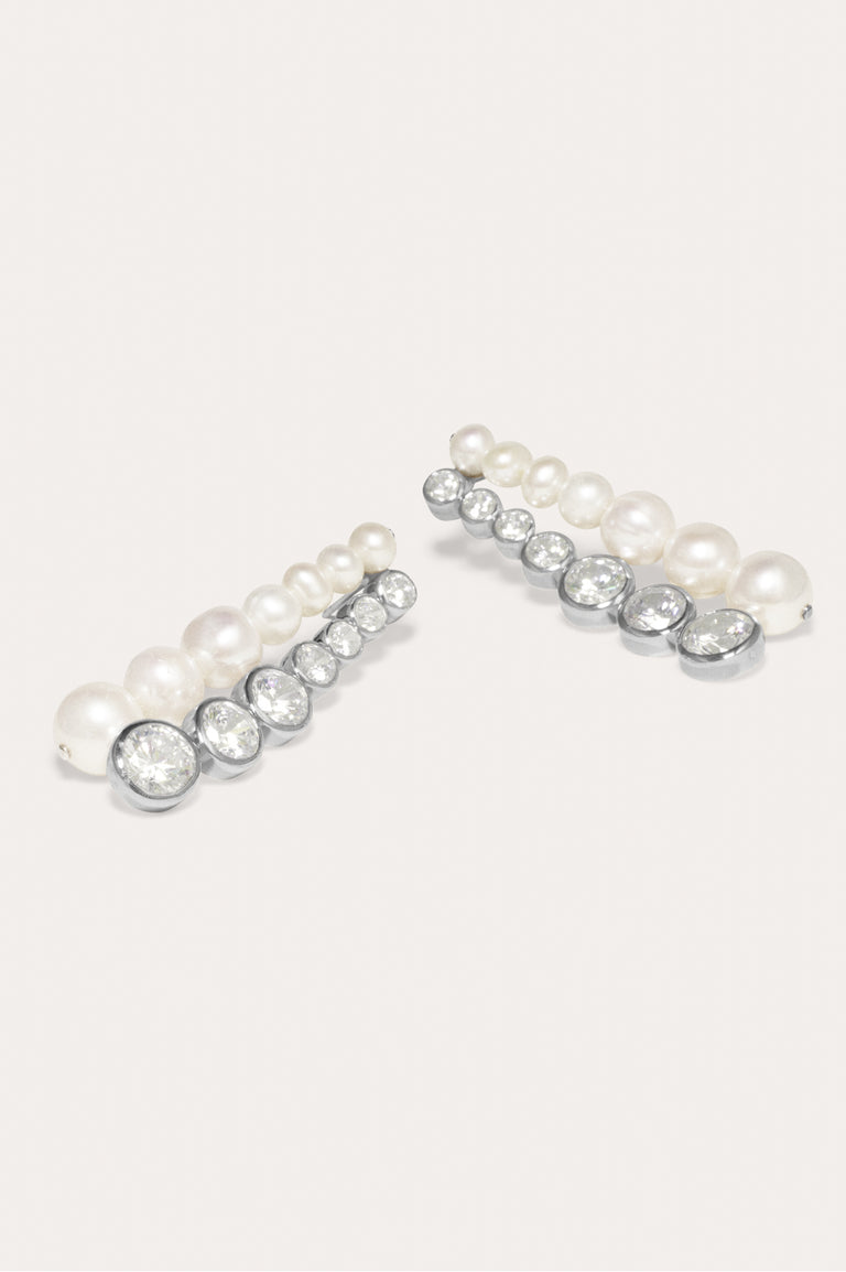 The Mirage - Pearl and Zirconia Recycled Silver Earrings
