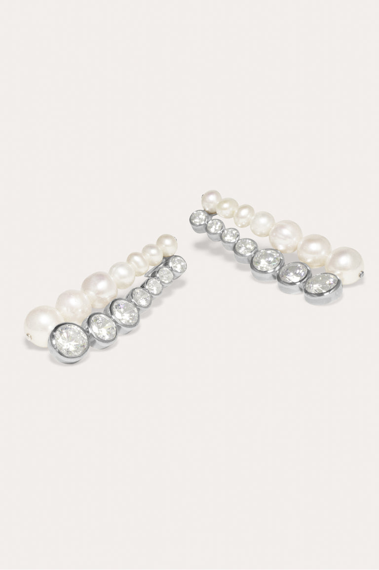 The Mirage - Pearl and Cubic Zirconia Platinum Plated Earrings