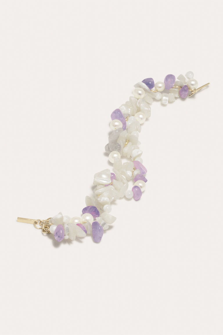 The Shifting Stream - Pearl, Mother of Pearl and Amethyst Bead Gold Vermeil Bracelet