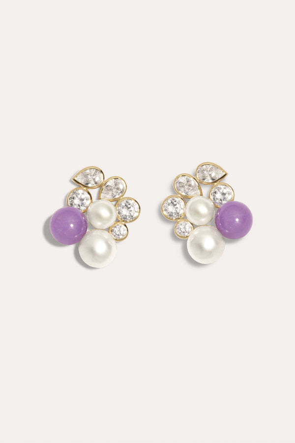 Boucles d'oreilles en Vermeil Or Bourdon - Perle, Zircone et Jade