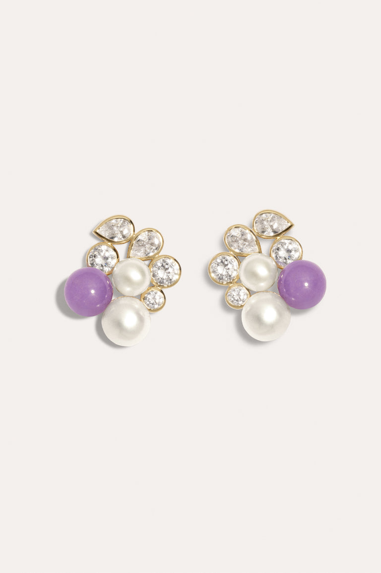 Boucles d'oreilles en Vermeil Or Bourdon - Perle, Zircone et Jade