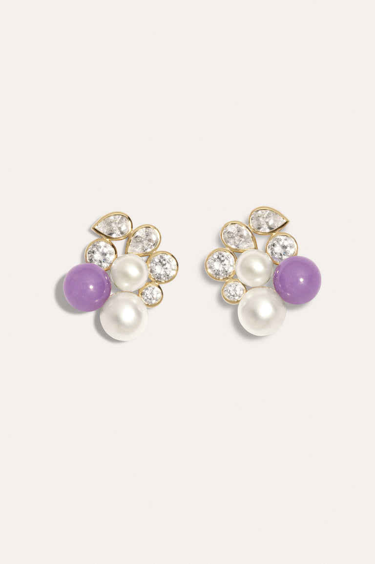 Bumblebee - Pearl, Zirconia and Jade Gold Vermeil Earrings