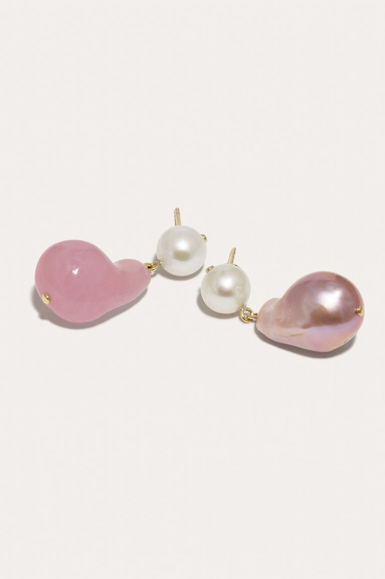 Nebula - Pearl and Pink Bio Resin Gold Vermeil Earrings