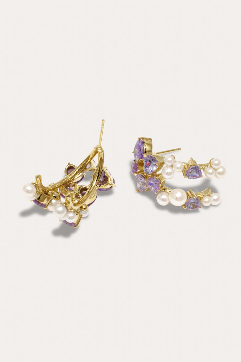 P96 - Pearl and Zirconia Gold Vermeil Earrings