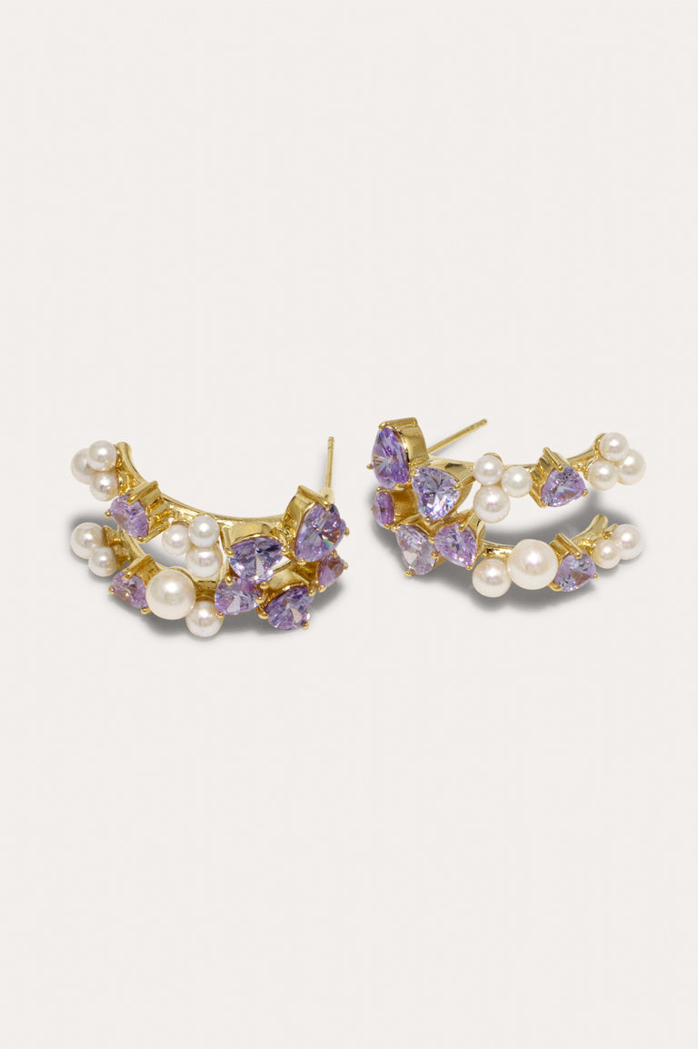 P96 - Pearl and Zirconia Gold Vermeil Earrings