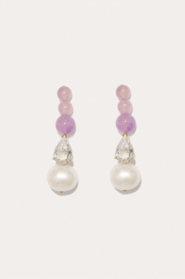 Ballard - Boucles d'oreilles en Vermeil Or, Perles, Zircons et Perles de Jade