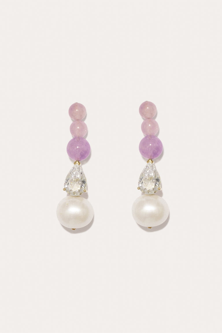 Ballard - Boucles d'oreilles en Vermeil Or, Perles, Zircons et Perles de Jade