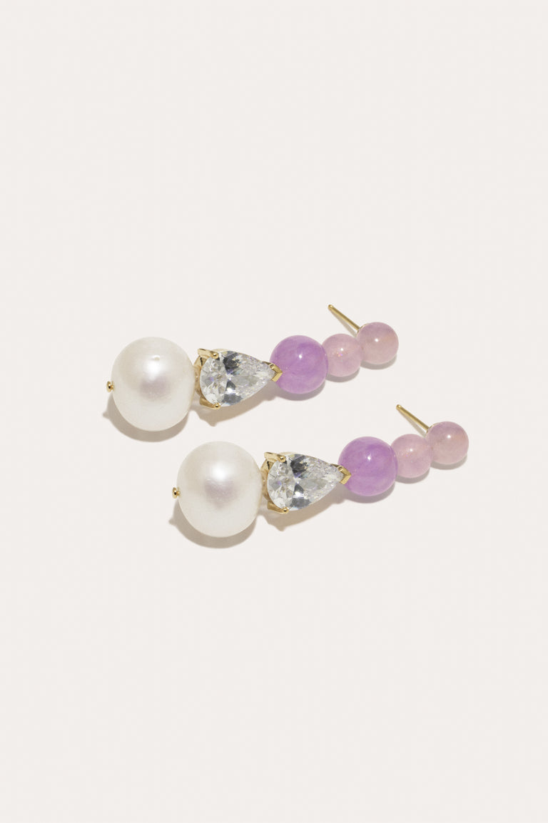 Ballard - Boucles d'oreilles en Vermeil Or, Perles, Zircons et Perles de Jade