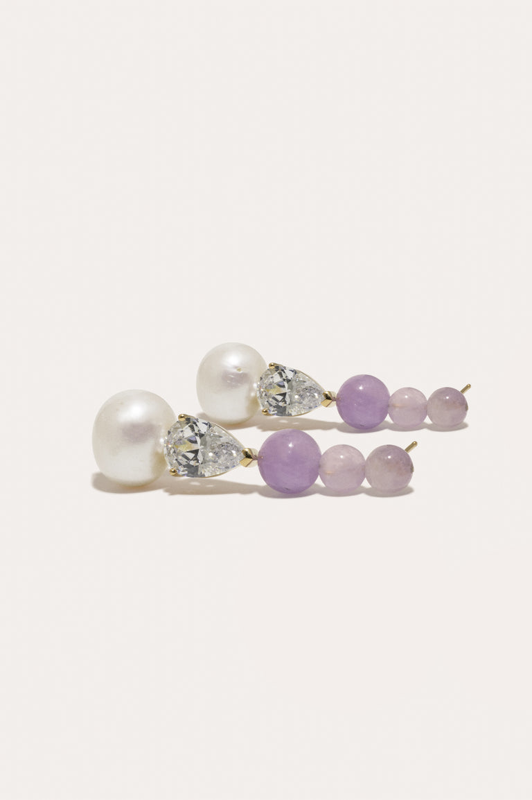 Ballard - Boucles d'oreilles en Vermeil Or, Perles, Zircons et Perles de Jade