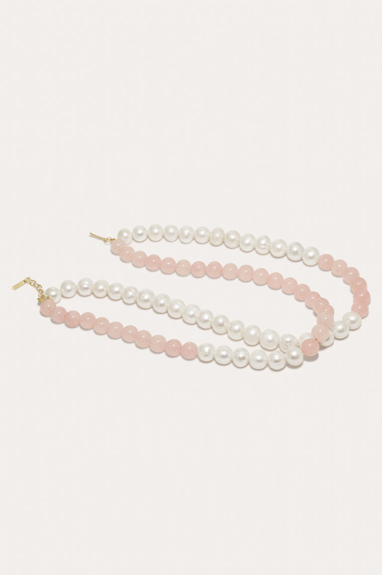 Bells of the Wild - Pearl and Rose Quartz Bead Gold Vermeil Necklace