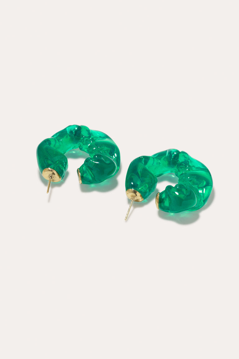 Ruffle - Green Bio Resin Gold Vermeil Earrings