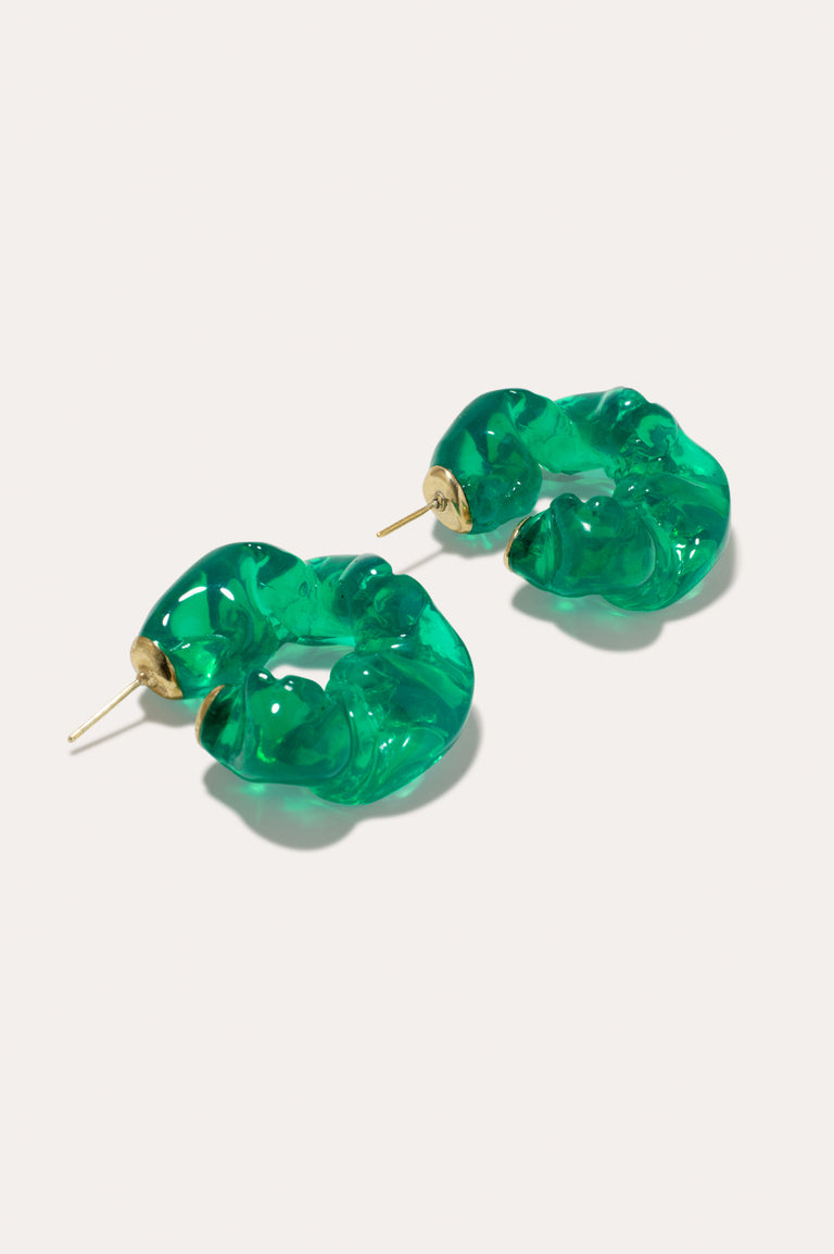 Ruffle - Green Bio Resin Gold Vermeil Earrings