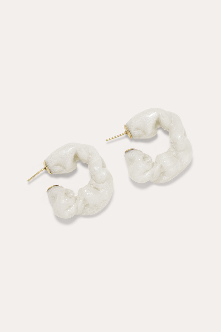 Ruffle - Pearlescent White Bio Resin Gold Vermeil Earrings