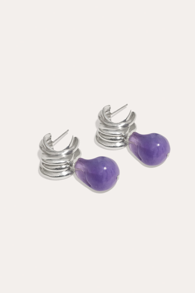 Boucles d'oreilles Clash en bio-résine lilas et plaqué platine